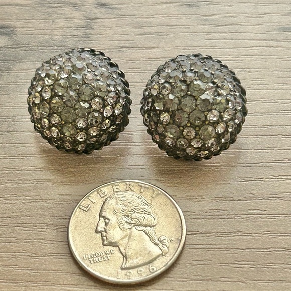 Vintage ABS Pave Rhinestone Domed Stud Earrings Vintage Glam - Picture 2 of 8